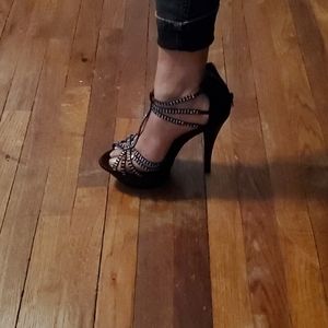 Rhinestone black beautiful high heel shoes